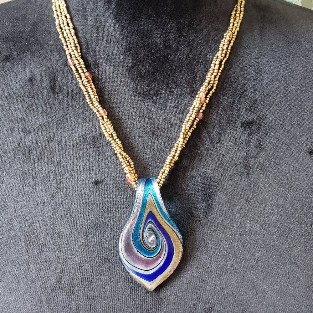 Womens Fashion Multicolor Glass Blown Leaf Pendant Necklace with Lobster Clasp
